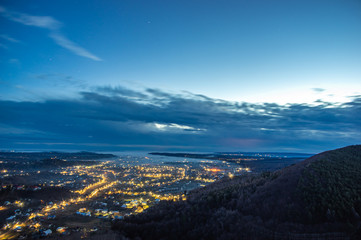 Morning city in the fog