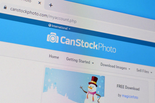 Homepage of canstockphoto website on the display of PC, url - canstockphoto.com.