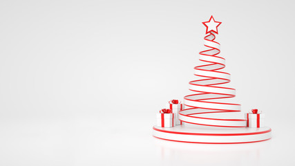 Modern Red And White Spiral Christmas Tree Isolated On The White Background - 3D Illustration