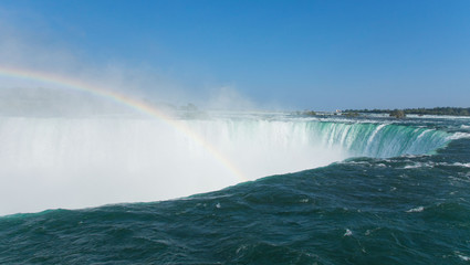 Niagara falls horseshoe close from above with rainbow , Canada summer