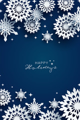 Holiday paper snowflakes banner. Vector Illustration.