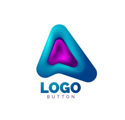 Arrow logo template. Or play or download button logotype template. Minimal geometrical design, 3d geometric bold symbol in relief style with color blend steps effect. Vector Illustration