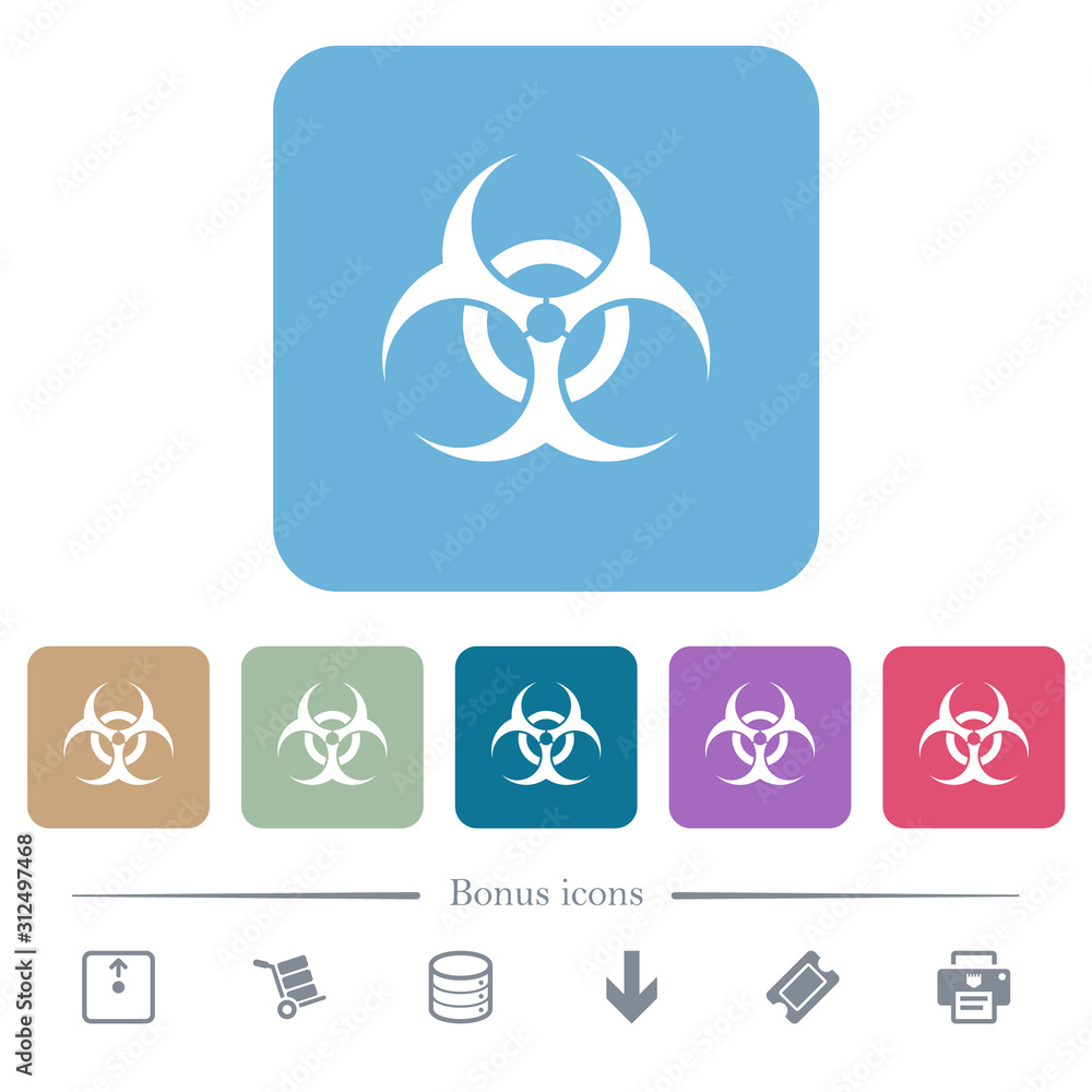 Wall mural Biohazard sign flat icons on color rounded square backgrounds