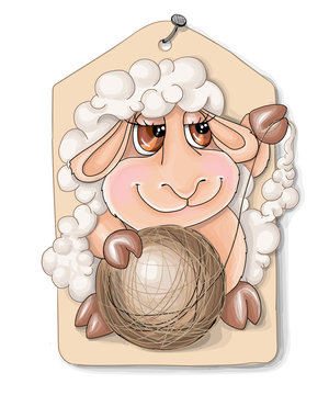 vector illustrations cutelittle sheep witha ball of wool