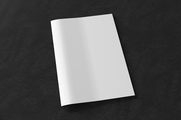 Blank brochure or booklet cover mock up on black background. Isolated with clipping path around brochure. Side view. 3d illustratuion