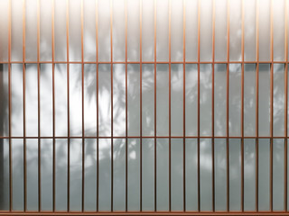 Bamboo shadow on white paper wooden frame wall . Japanese and zen style  background