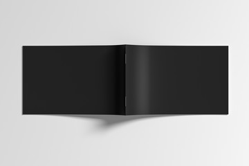 Horizontal brochure or booklet cover mock up on white. Brochure is open and upside down. Isolated with clipping path around brochure. View above. 3d illustratuion