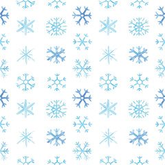 Watercolor Snowflakes seamless pattern. Hand painted illustration