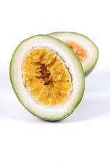 Close up of halved maracuja