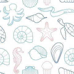 Seamless background on the theme of the sea and marine life
