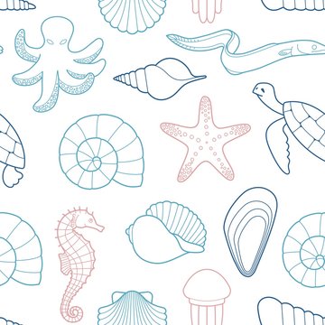 Seamless background on the theme of the sea and marine life
