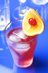 Studio shot of beverage at blue backround