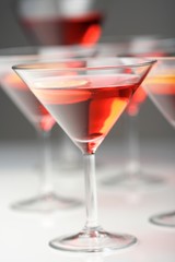 Close up of drinks in martini glasses