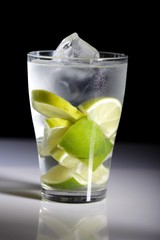 Close up of lemon drink with ice cubes