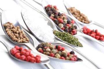 Close up of spices at spoones