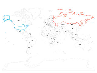 United States and Russia highlighted on political map of World. Vector illustration