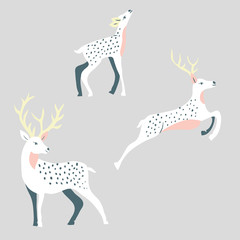 Winter White Deers Vector Isolated Elements Set