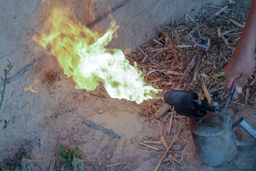Flame of fire, blowtorch, fire, Flame of a fire from a blowtorch for burning wool on a lamb's head...
