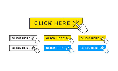 Click button with hand pointer clicking, vector illustration