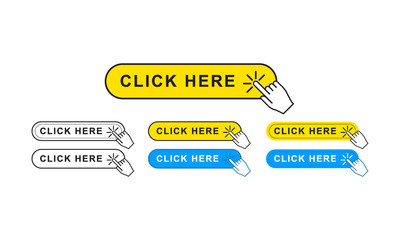 Click button with hand pointer clicking, vector illustration