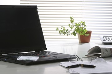 View of desk with laptop