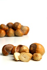 Studio shot of hazlenuts on white background
