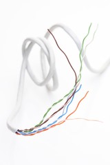 Computer cables on white background