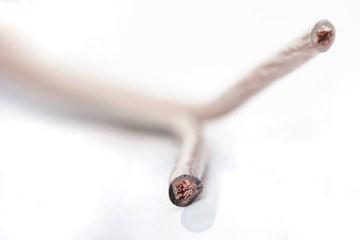 Audio cables on white background