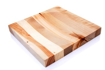 Wooden bread board on white background