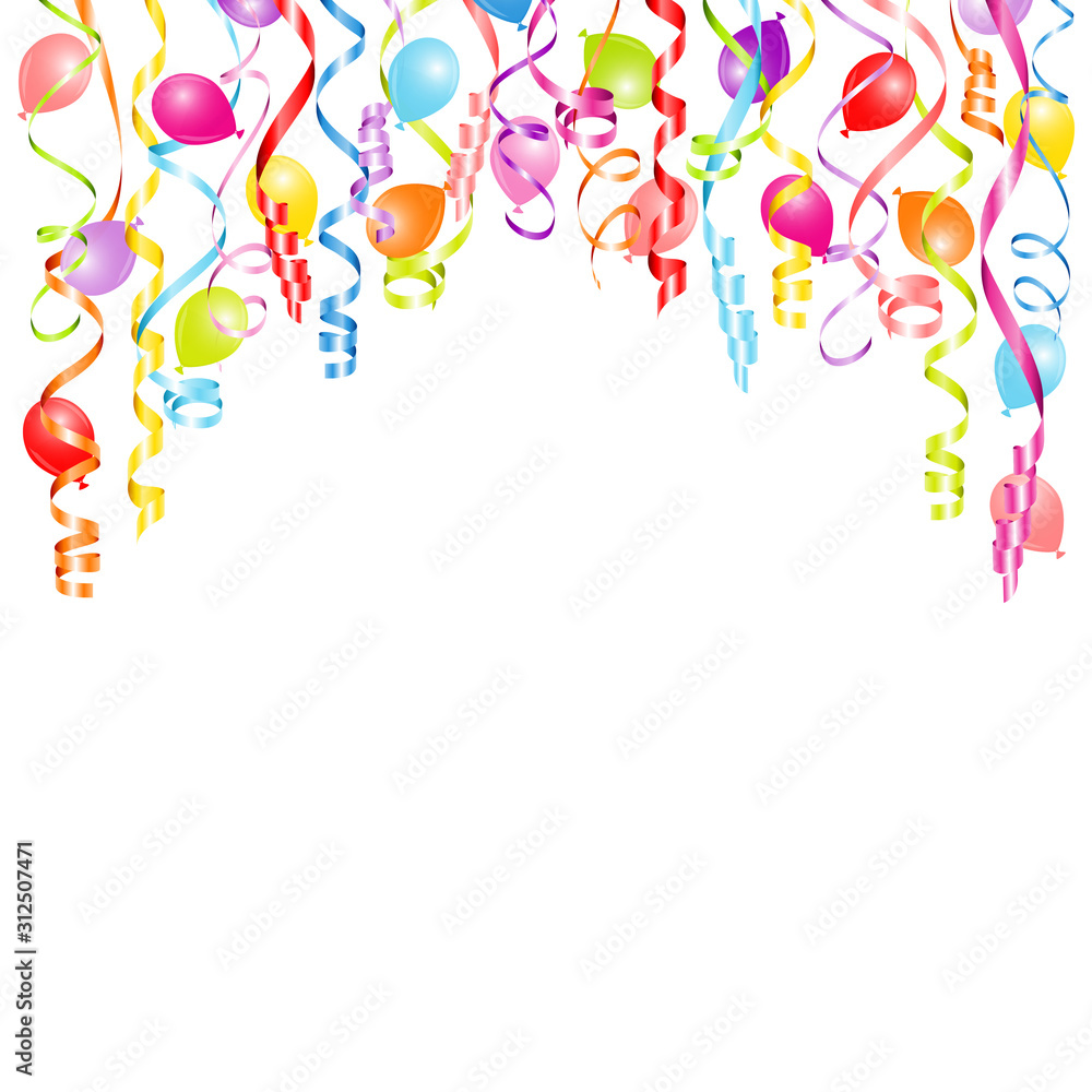 Canvas Prints Hintergrund Bunte Luftschlangen und Luftballons Bogen