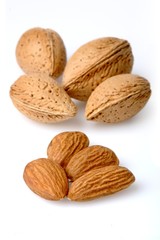 Almonds on white background - close-up