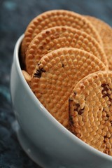 Cookies in white bowl - close-up