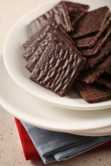Chocolate cookies on white plate