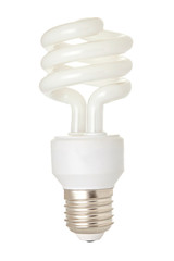 Energy saving light bulb isolated on a white background. Close up.