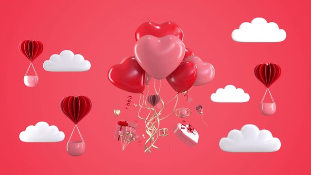 3d animation render balloon heart shape on pink background.