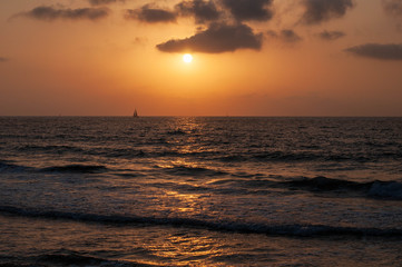 A golden sunset on the seashore