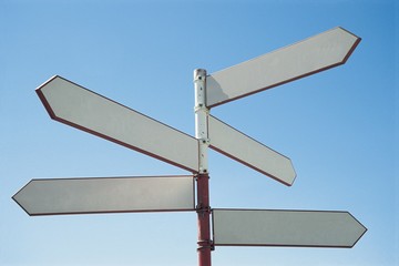 Blank signpost on blue sky background
