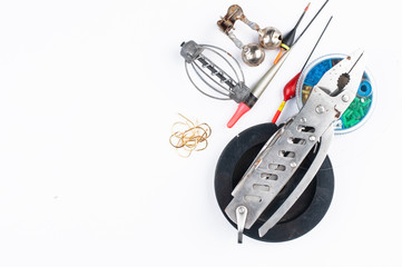 Fishing equipment isolated on white background