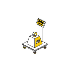 Scales cargo weight lifting capacity. Vector line, 3d stroke isometric, color web icon, new flat style. Creative illustration design, abstract idea for infographics.