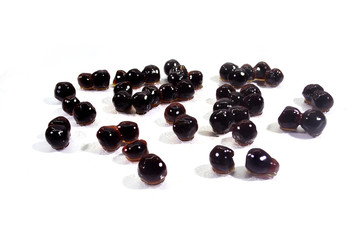 The busy grain is made from flour, added to cold drinks. Thai people call it black pearls isolated on white background.