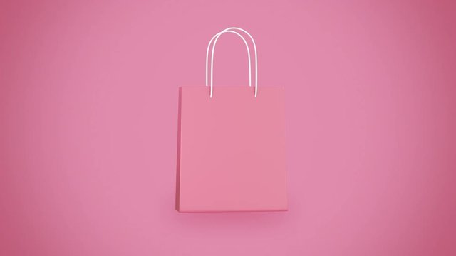 3d animation of shopping bag.loop animation shopping bag for online store or discount promotion.blank paper bag shopping mall business packaging environment concept minimal motion 3d rendering.