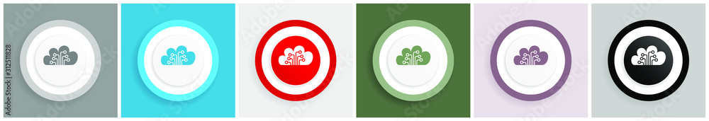 Fototapete cloud computing icon, technology, circuit, data vector illustrations in 6 colors options for web des