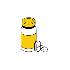 Packaging Jar of pills. Vector line, 3d stroke isometric, color web icon, new flat style. Creative illustration design, abstract idea for infographics.