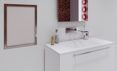Bathroom in a private house. modern design. fresh room.Blank paintings.  Mockup.. 3D rendering