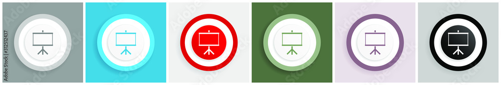 Poster board icon, school, education, presentation vector illustrations in 6 colors options for web design 