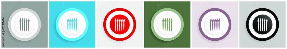 Poster paint brush icon, art, paintbrush vector illustrations in 6 colors options for web design and mobile