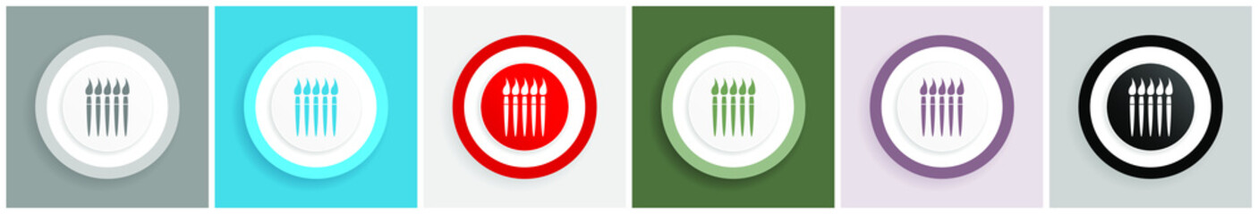 Paint brush icon, art, paintbrush vector illustrations in 6 colors options for web design and mobile applications in eps 10