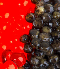  a black and red caviar on the plate