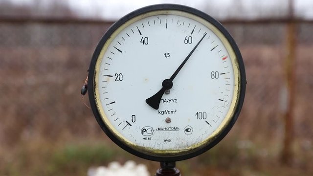 manometer, pipes and faucet valves of gas heating system in a boiler room. Pressure gauge - a device for measuring the pressure of fluid in the pipeline. 2019