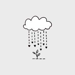 cloud and rain with love on plant